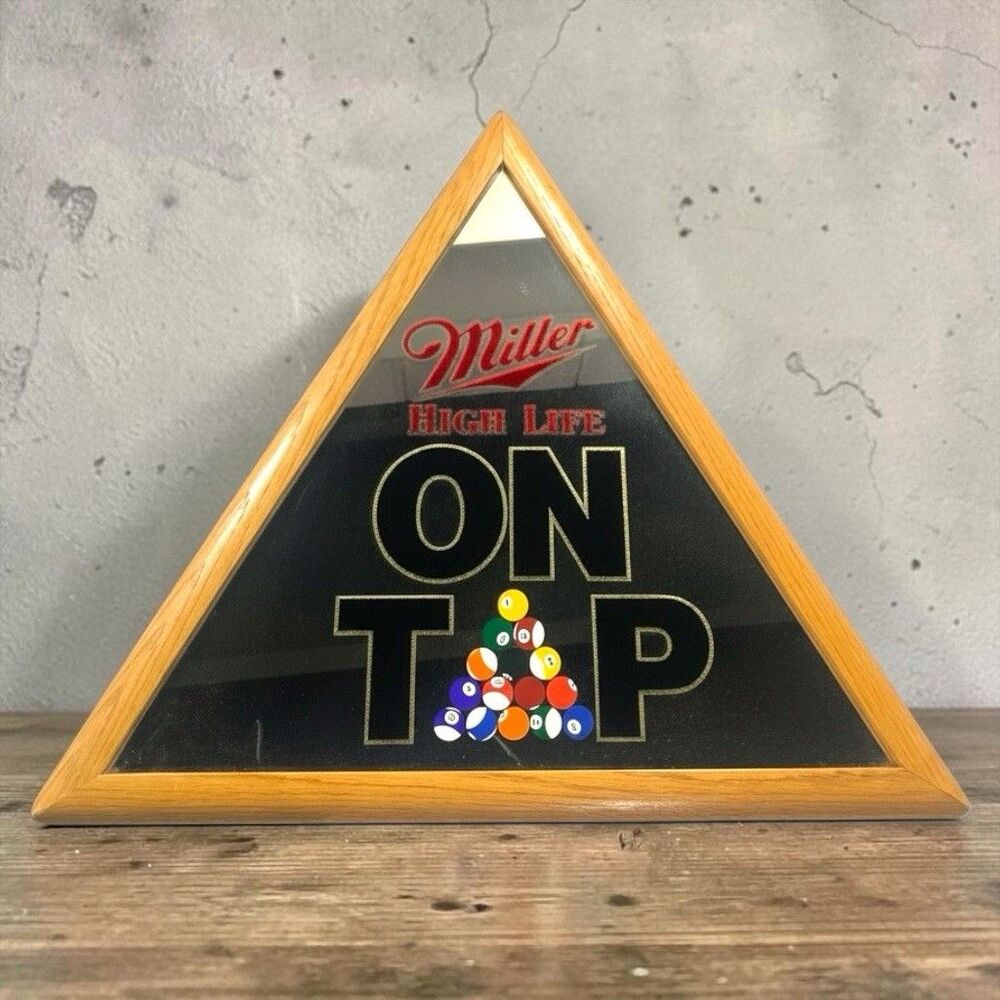 Vtg 90s Miller High Life On Tap Beer Mirror Sign Pool Billiards Triangular Rack